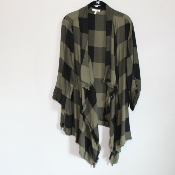 Maurices Sweaters - Maurices Plaid Open Front Cardigan Green Black Raw Edge Plus Size 1 1X H11656